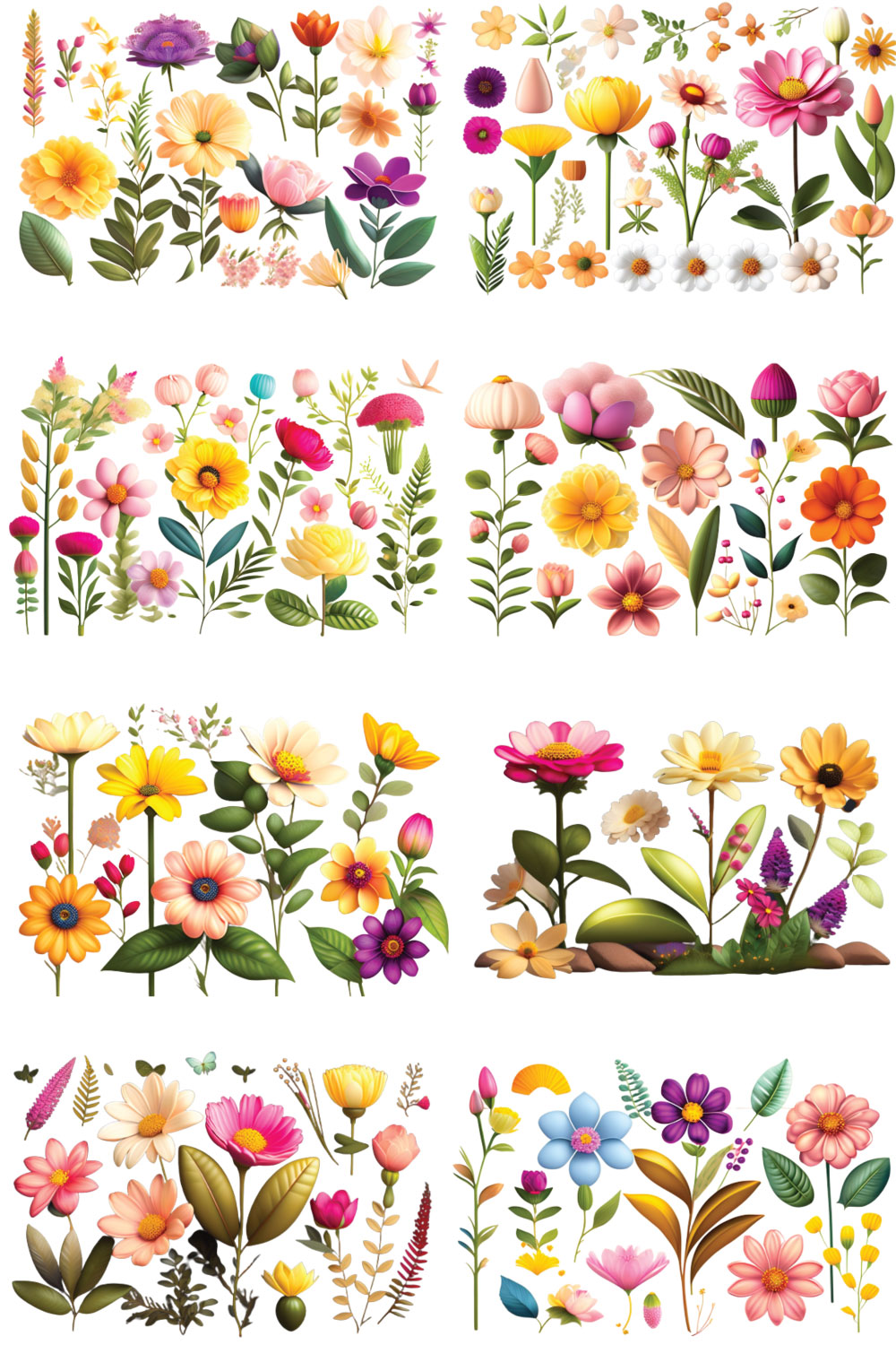 1000 + Plus set Bundle of Wild Flowers Png for 7$ Only pinterest preview image.