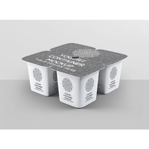 Four Plastic Containers for Yogurt Mockup cover image.