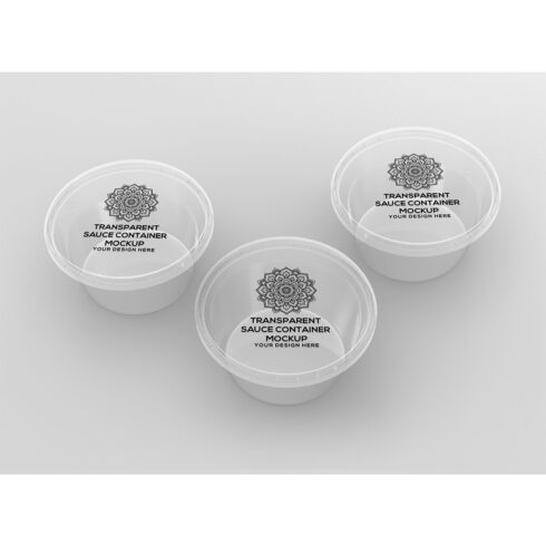 Transparent Round Sauce Containers Packaging Mockup cover image.