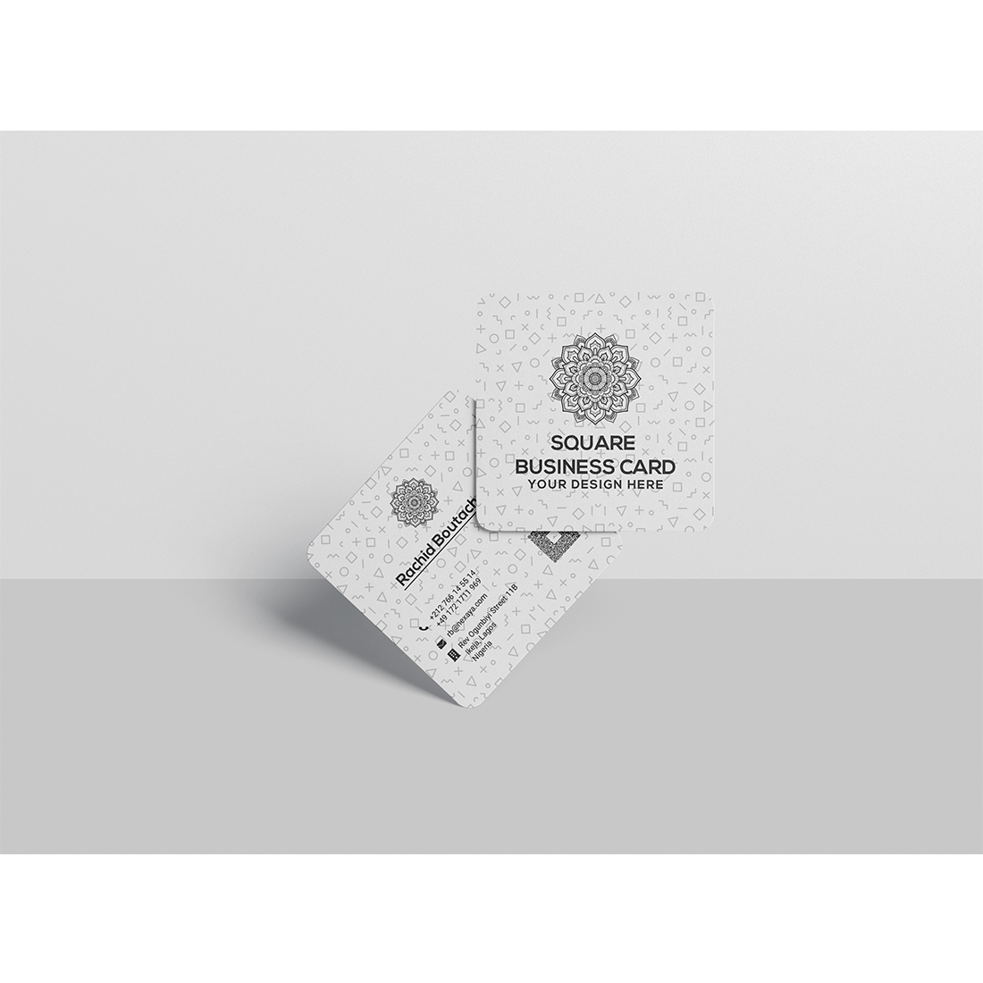 Square Round Corner Business Card Mockup preview image.
