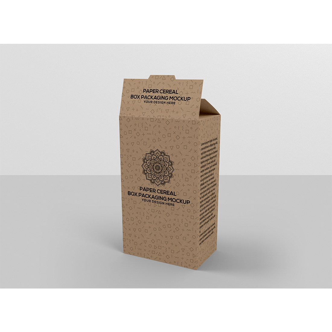 Paper Cereal Box Packaging Mockup preview image.