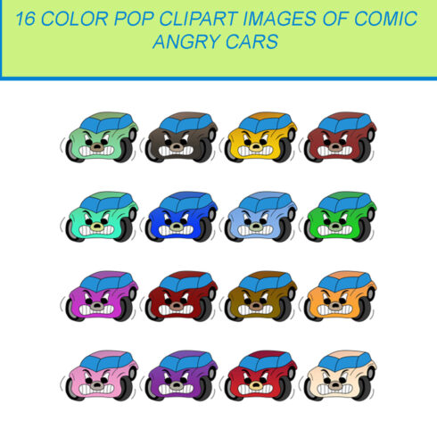 16 COLOR POP CLIPART IMAGES OF COMIC ANGRY CARS cover image.