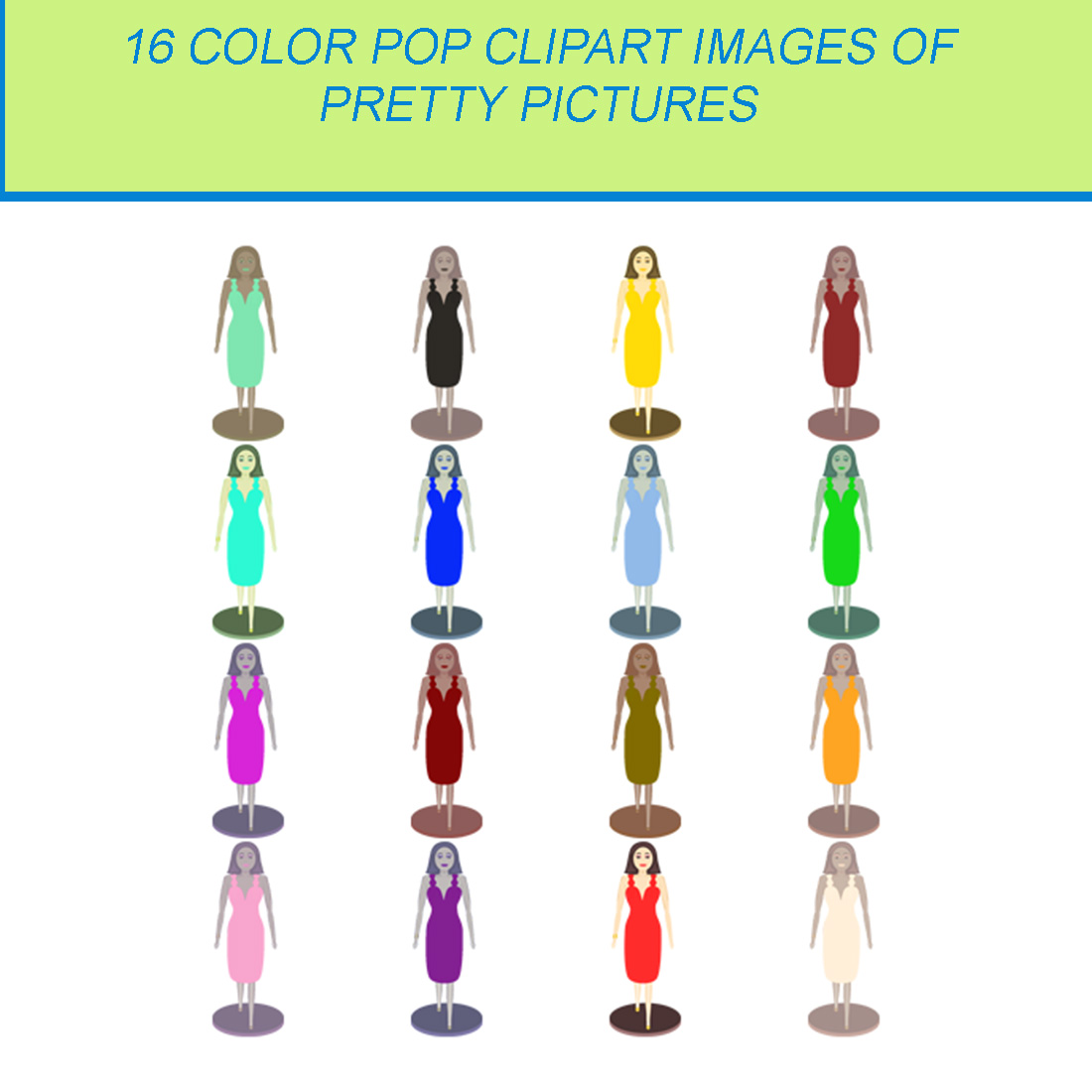 16 COLOR POP CLIPART IMAGES OF PRETTY LADIES cover image.