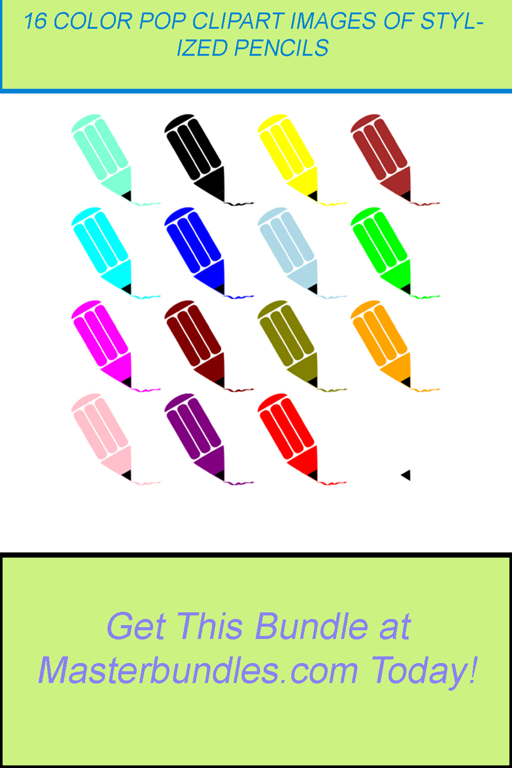 16 COLOR POP CLIPART IMAGES OF STYLIZED PENCILS pinterest preview image.