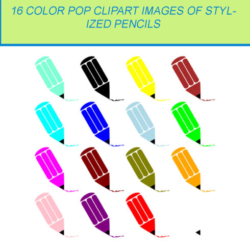 16 COLOR POP CLIPART IMAGES OF STYLIZED PENCILS cover image.