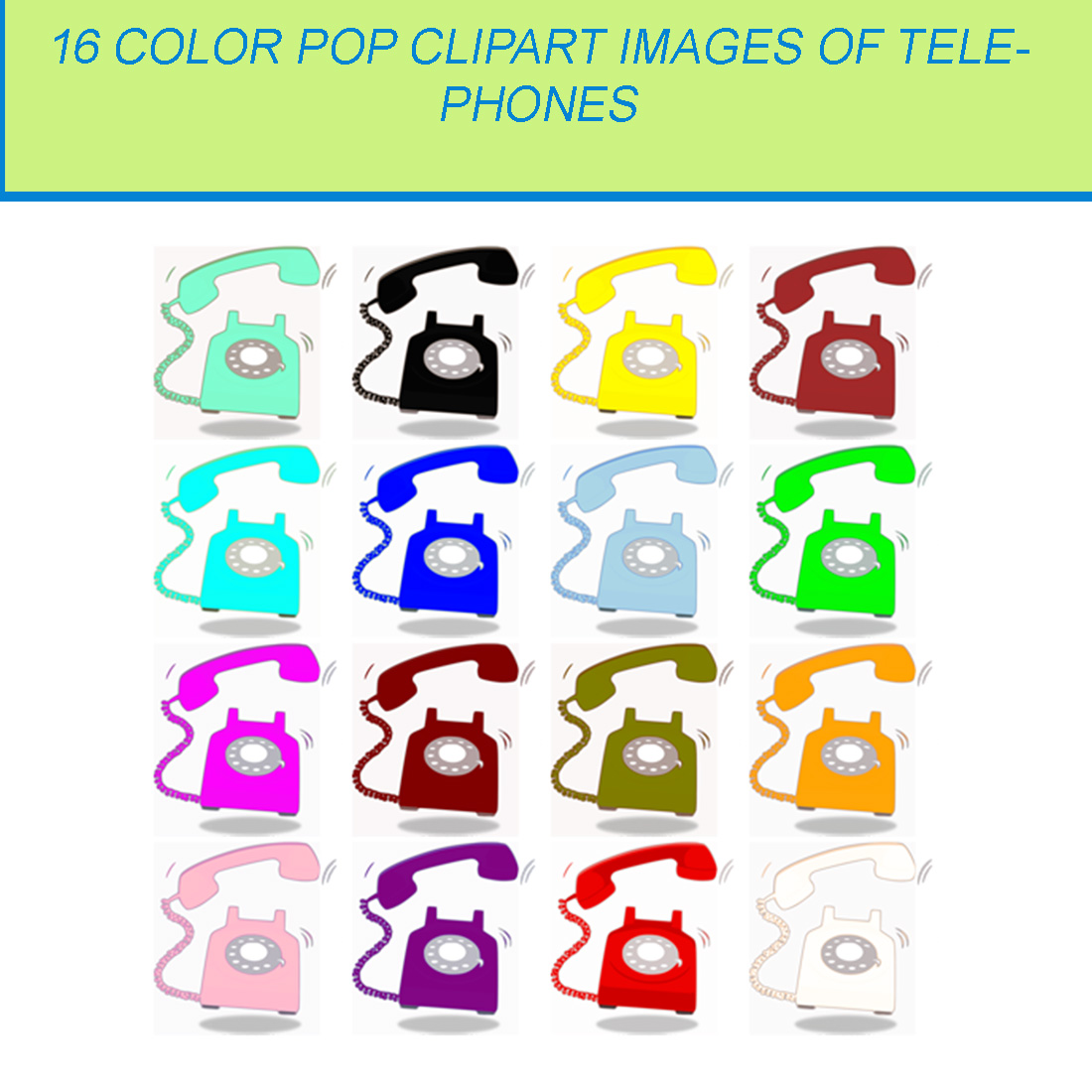 16 COLOR POP CLIPART IMAGES OF TELEPHONES cover image.