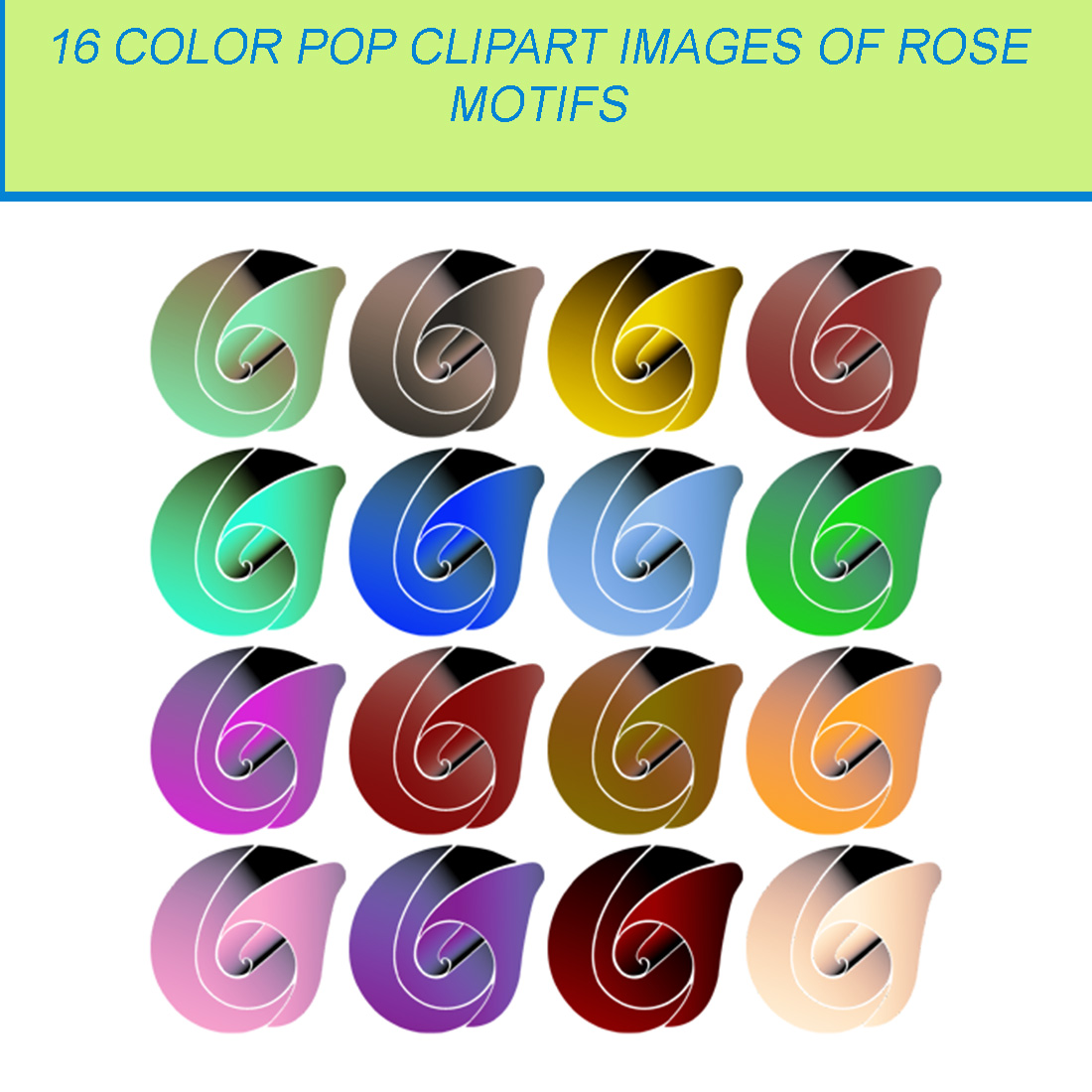 16 COLOR POP CLIPART IMAGES OF ROSE MOTIFS cover image.