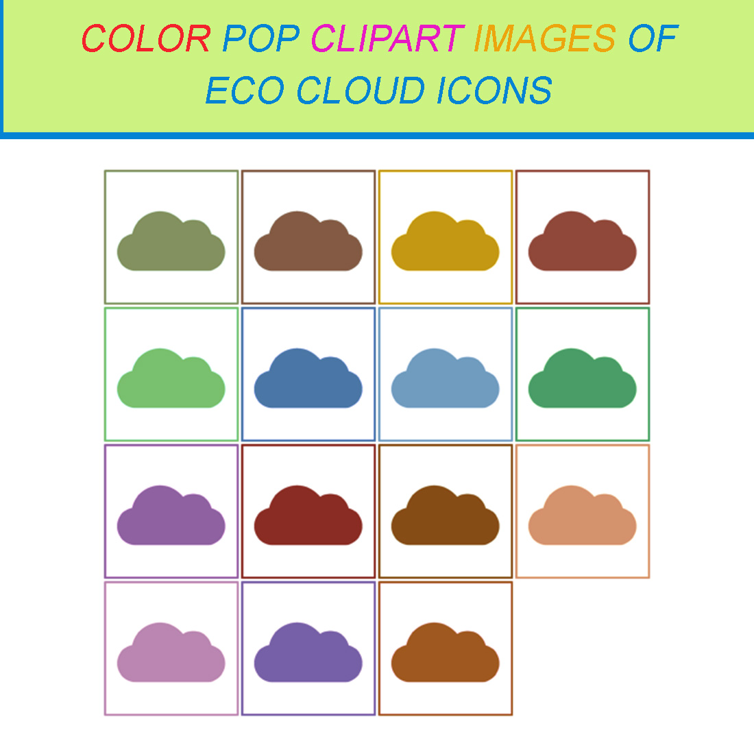 15 COLOR POP CLIPART IMAGES OF ECO CLOUD ICONS cover image.