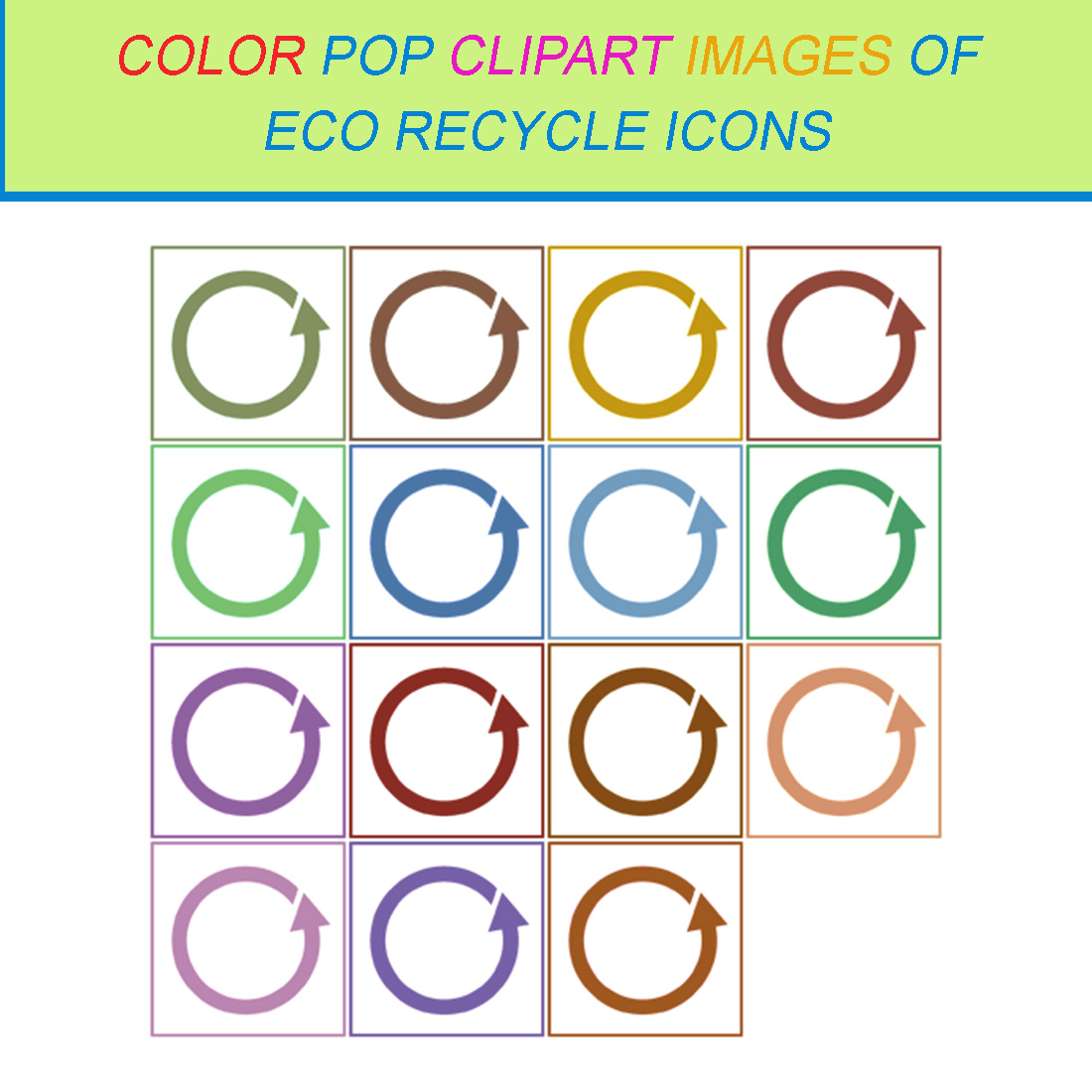15 COLOR POP CLIPART IMAGES OF ECO RECYCLE ICONS cover image.