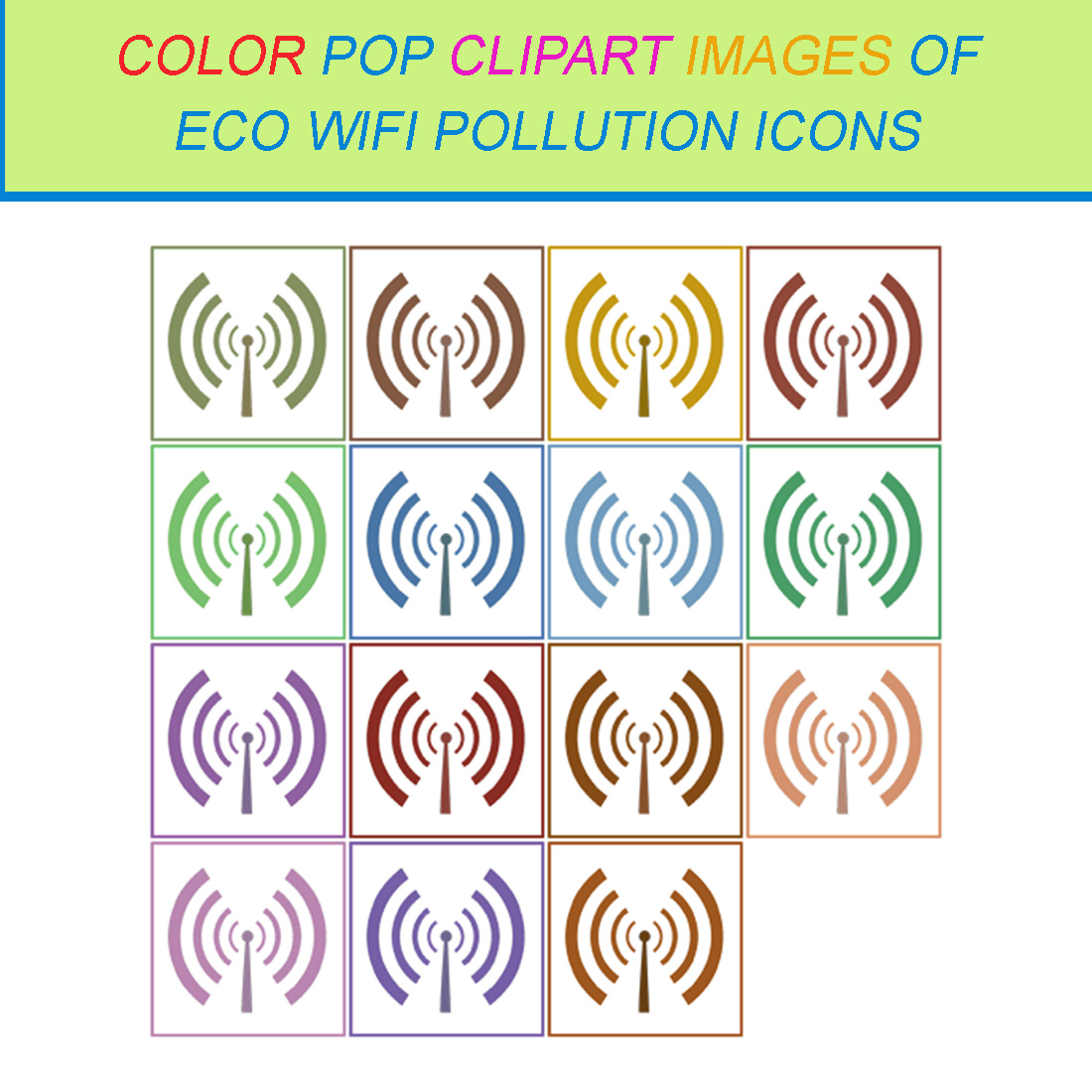 15 COLOR POP CLIPART IMAGES OF ECO WIFI POLLUTION ICONS cover image.