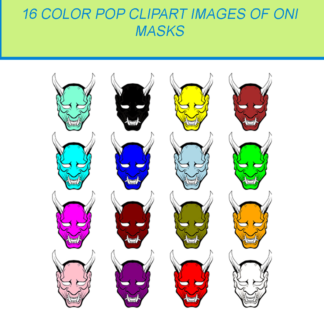 16 COLOR POP CLIPART IMAGES OF ONI MASKS cover image.