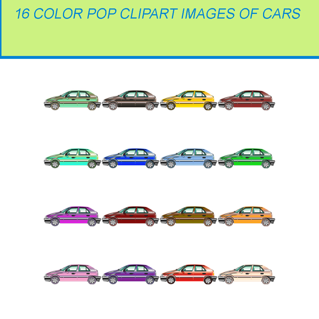 16 COLOR POP CLIPART IMAGES OF CARS cover image.