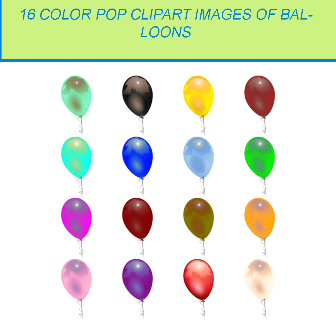 16 COLOR POP CLIPART IMAGES OF BALLOONS cover image.