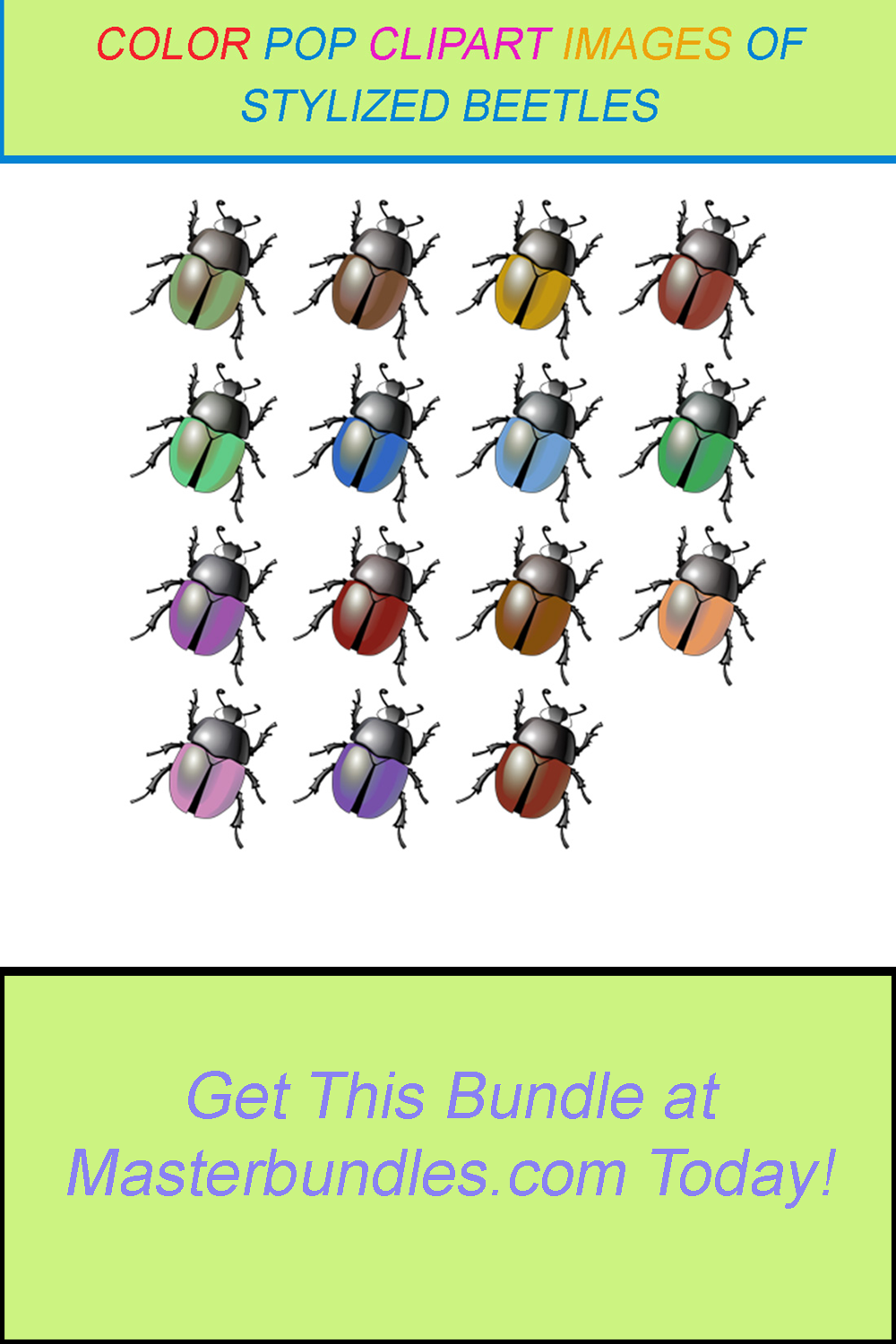 15 COLOR POP CLIPART IMAGES OF STYLIZED BEETLES pinterest preview image.