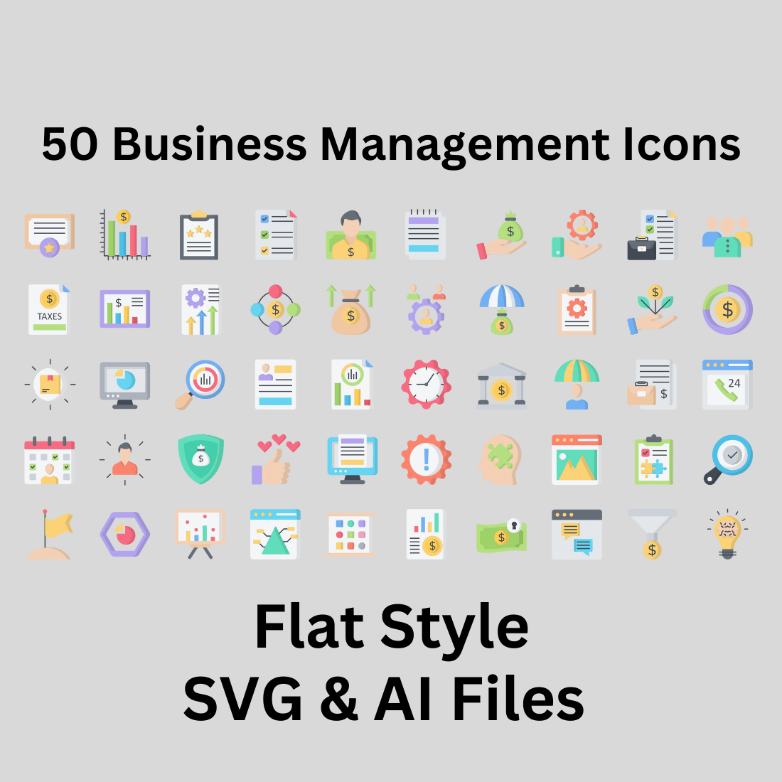 Business Management Icon Set 50 Flat Icons - SVG And AI Files preview image.