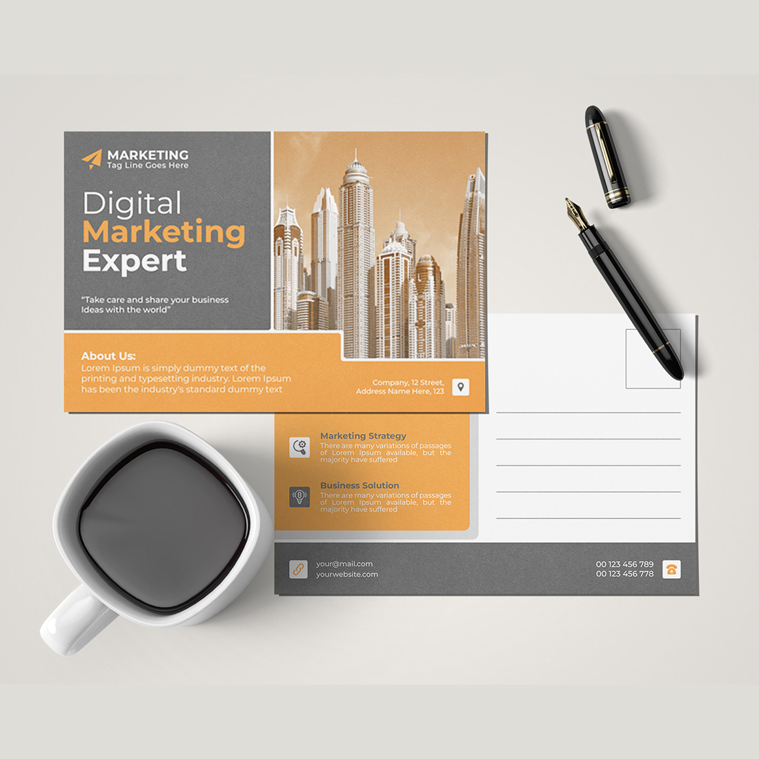 Digital marketing postcard template designs preview image.