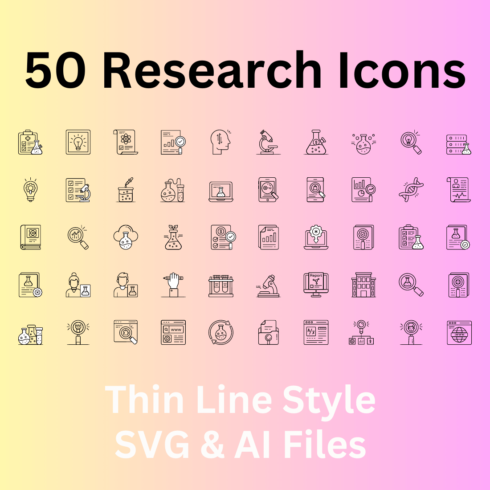 Research Icon Set 50 Outline Icons - SVG And AI Files cover image.