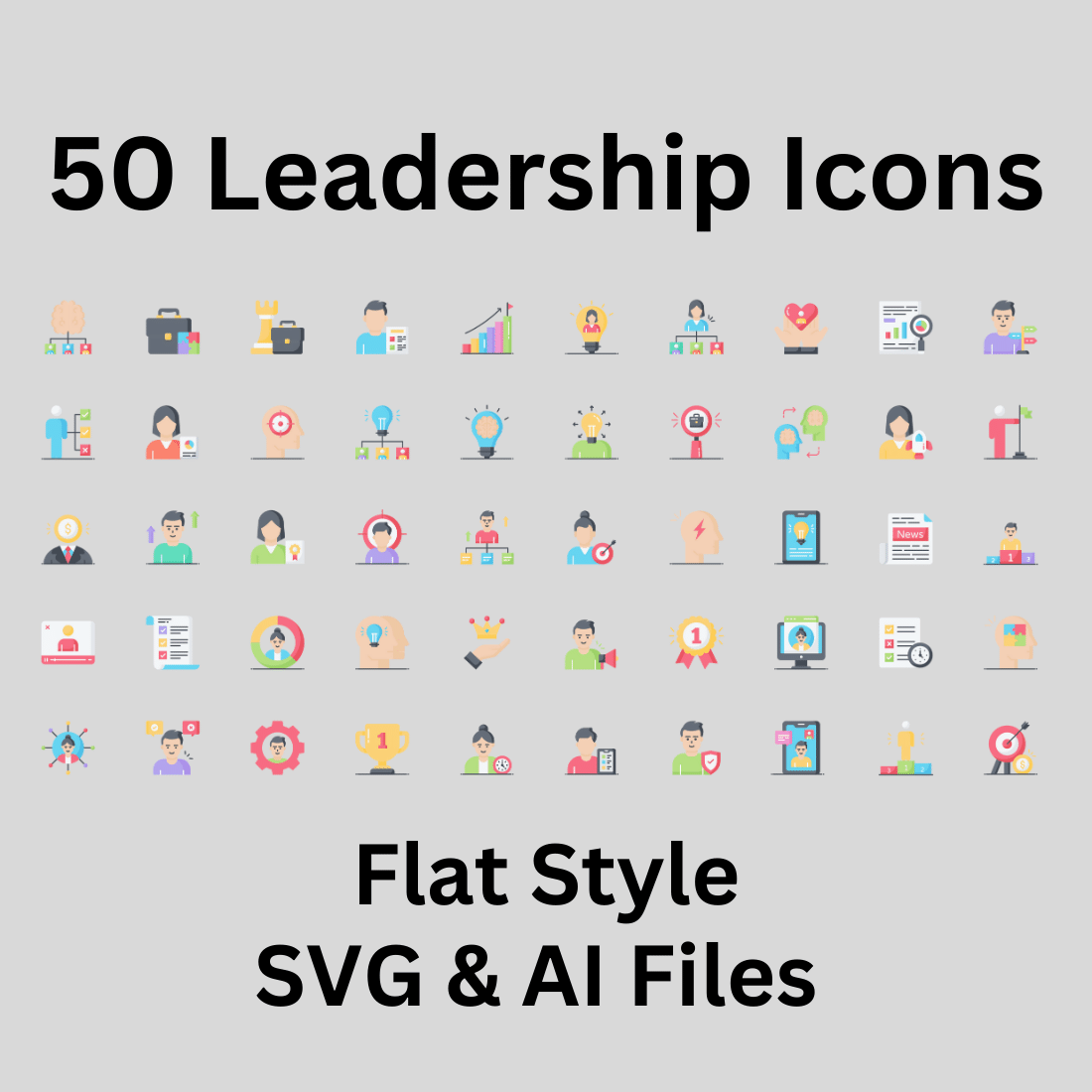 Leadership Icon Set 50 Flat Icons - SVG And AI Files preview image.