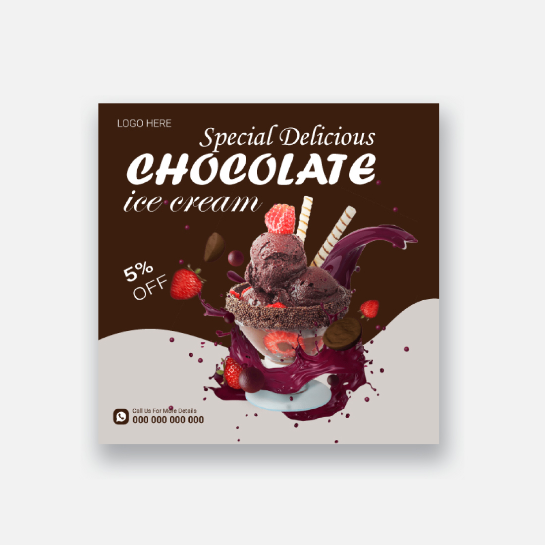 Chocolate Ice Cream Social Media Post Design And Corporate Banner Template preview image.