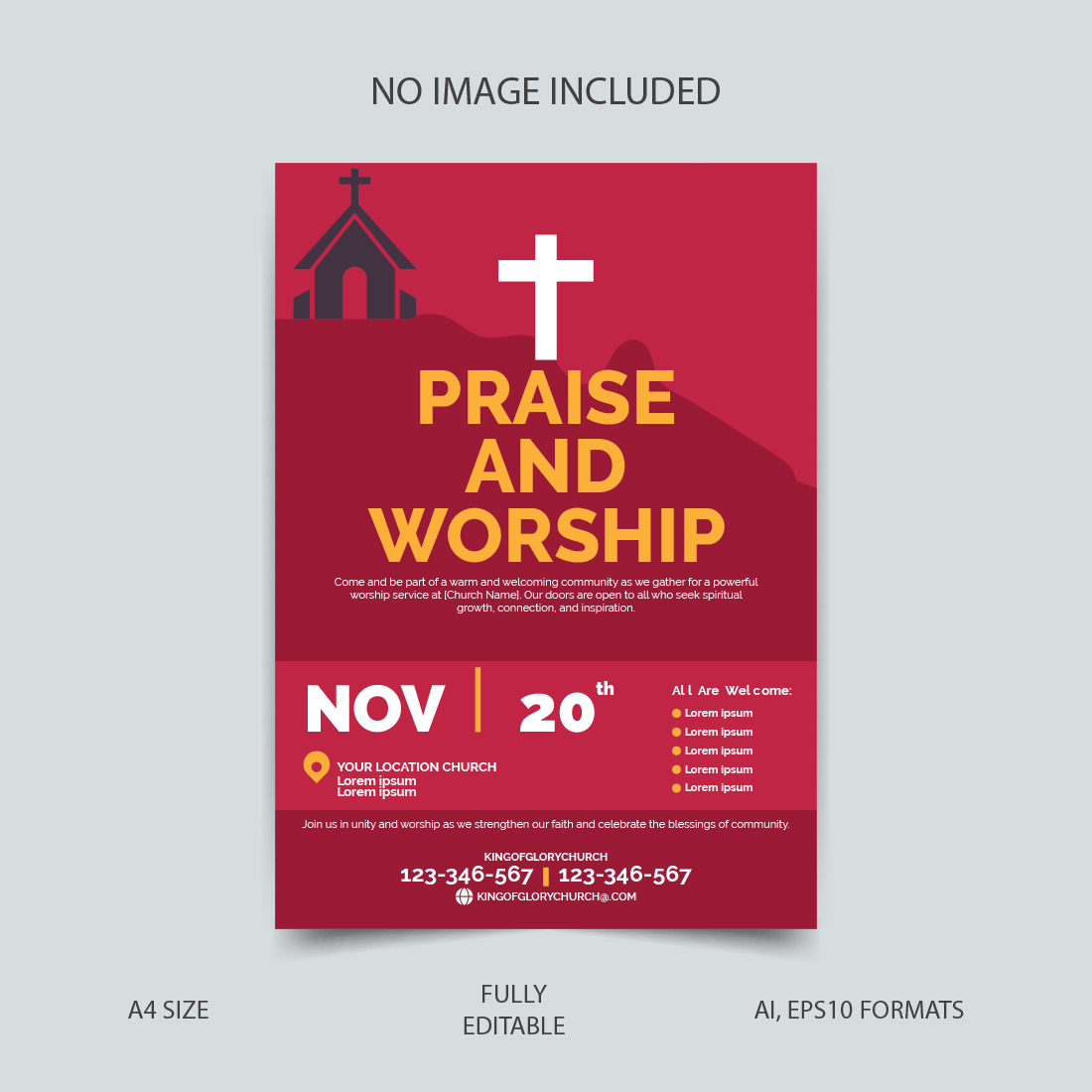 Church flyer design template preview image.