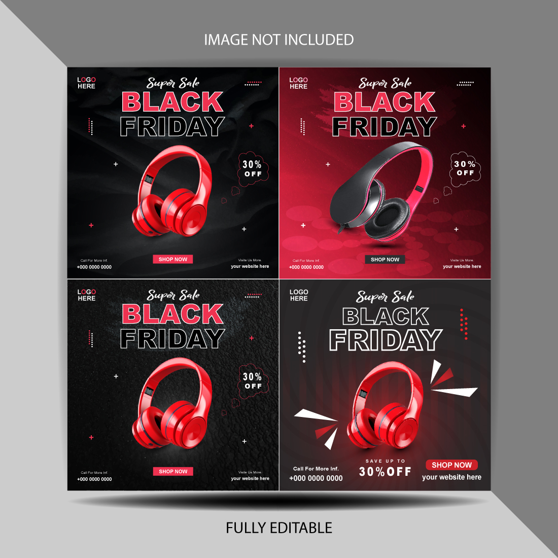 Vector Black friday headphone social media template and banner preview image.