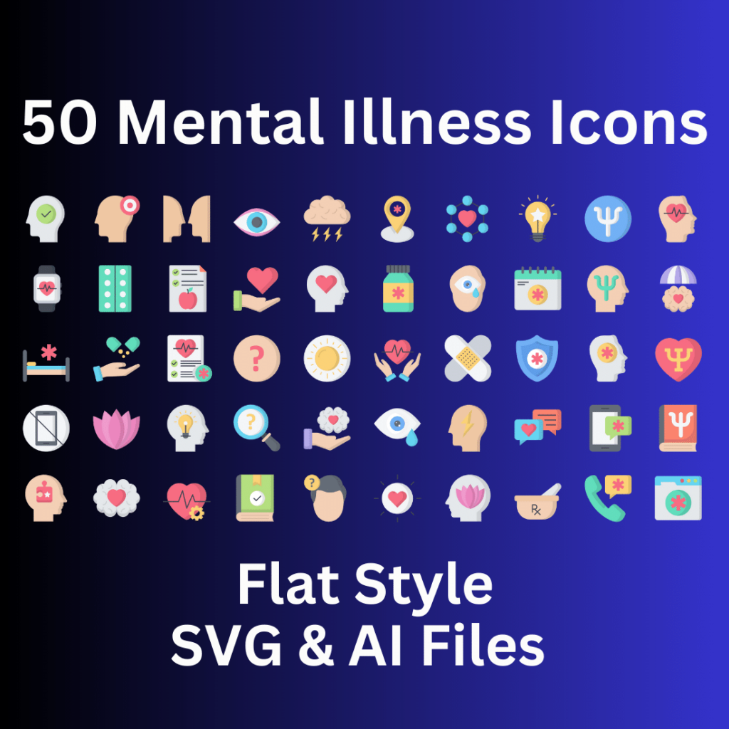 Mental Illness Icon Set 50 Flat Icons - SVG And AI Files - MasterBundles