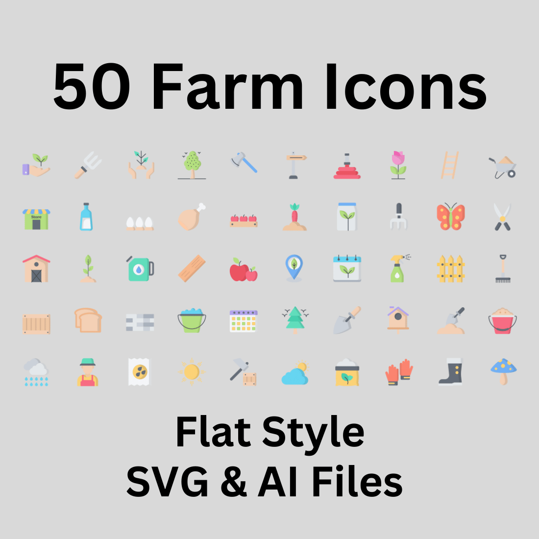 Farm Icon Set 50 Flat Icons - SVG And AI Files preview image.