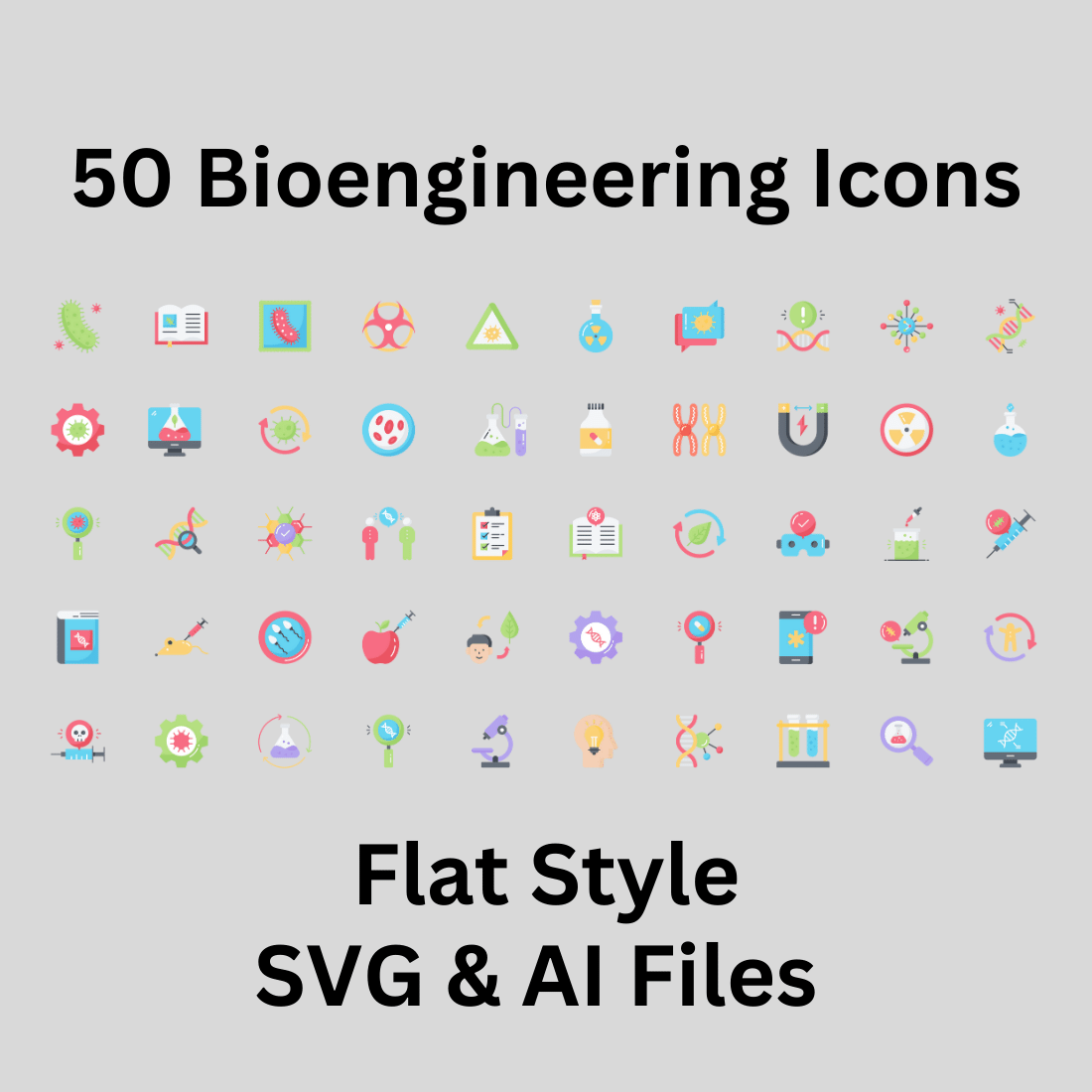 Bioengineering Icon Set 50 Flat Icons - SVG And AI Files preview image.
