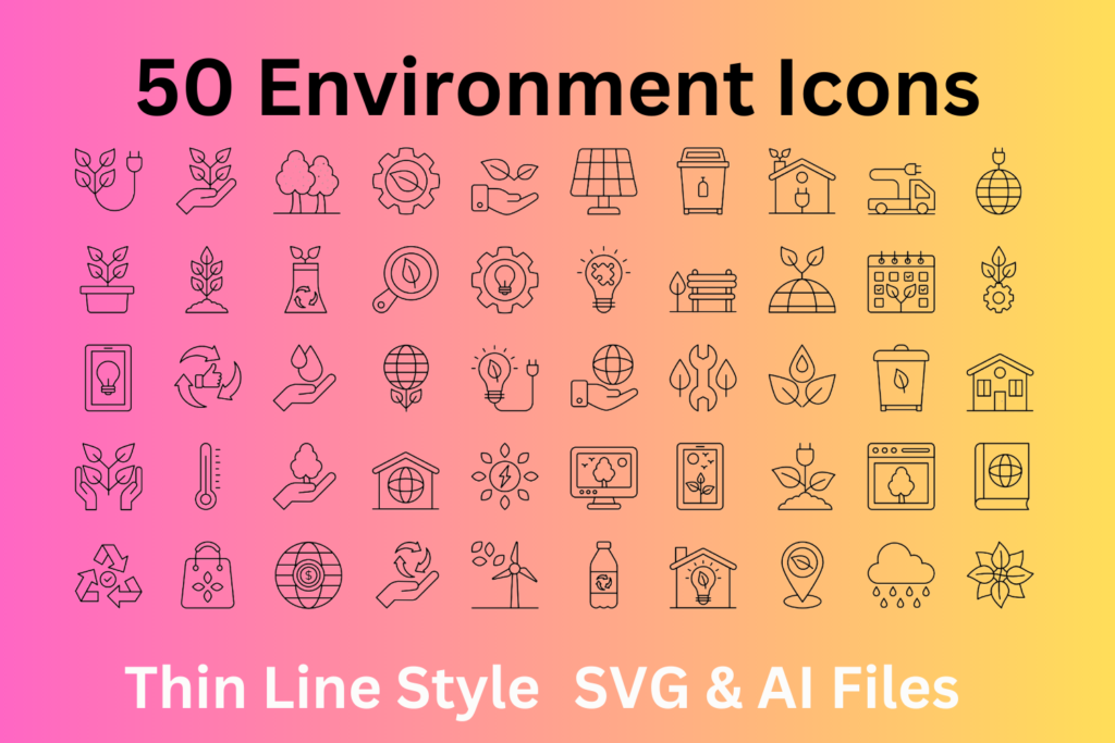 Environment Icon Set 50 Outline Icons - SVG And AI Files - MasterBundles