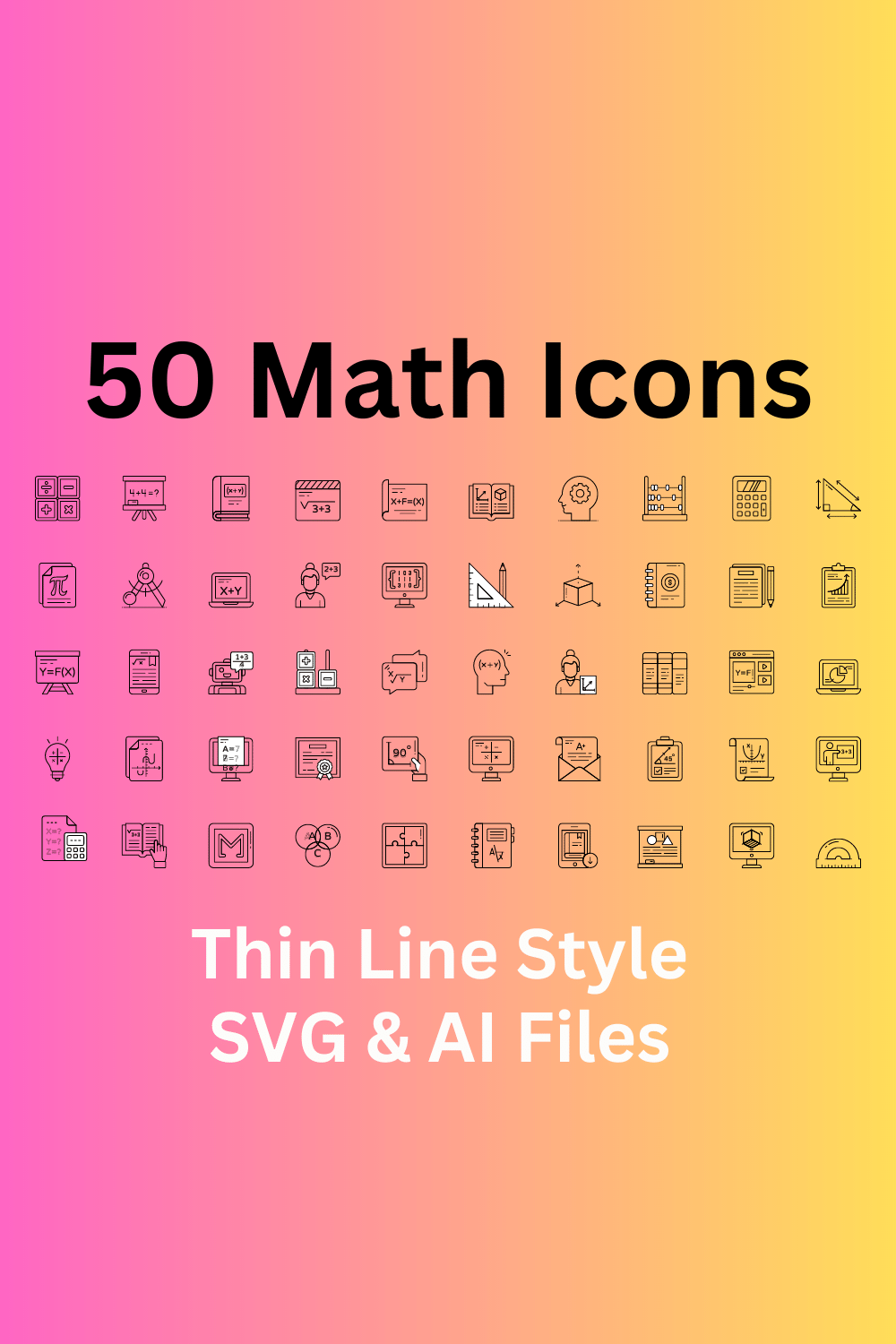 Math Icon Set 50 Outline Icons - SVG And AI Files pinterest preview image.