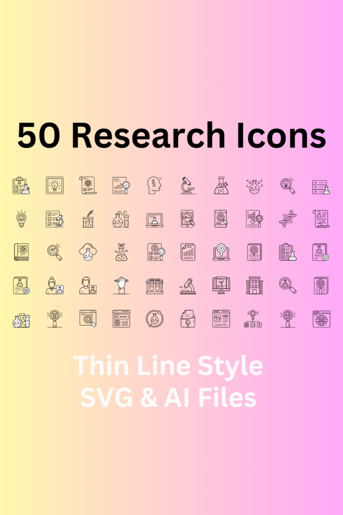 Research Icon Set 50 Outline Icons - SVG And AI Files - MasterBundles