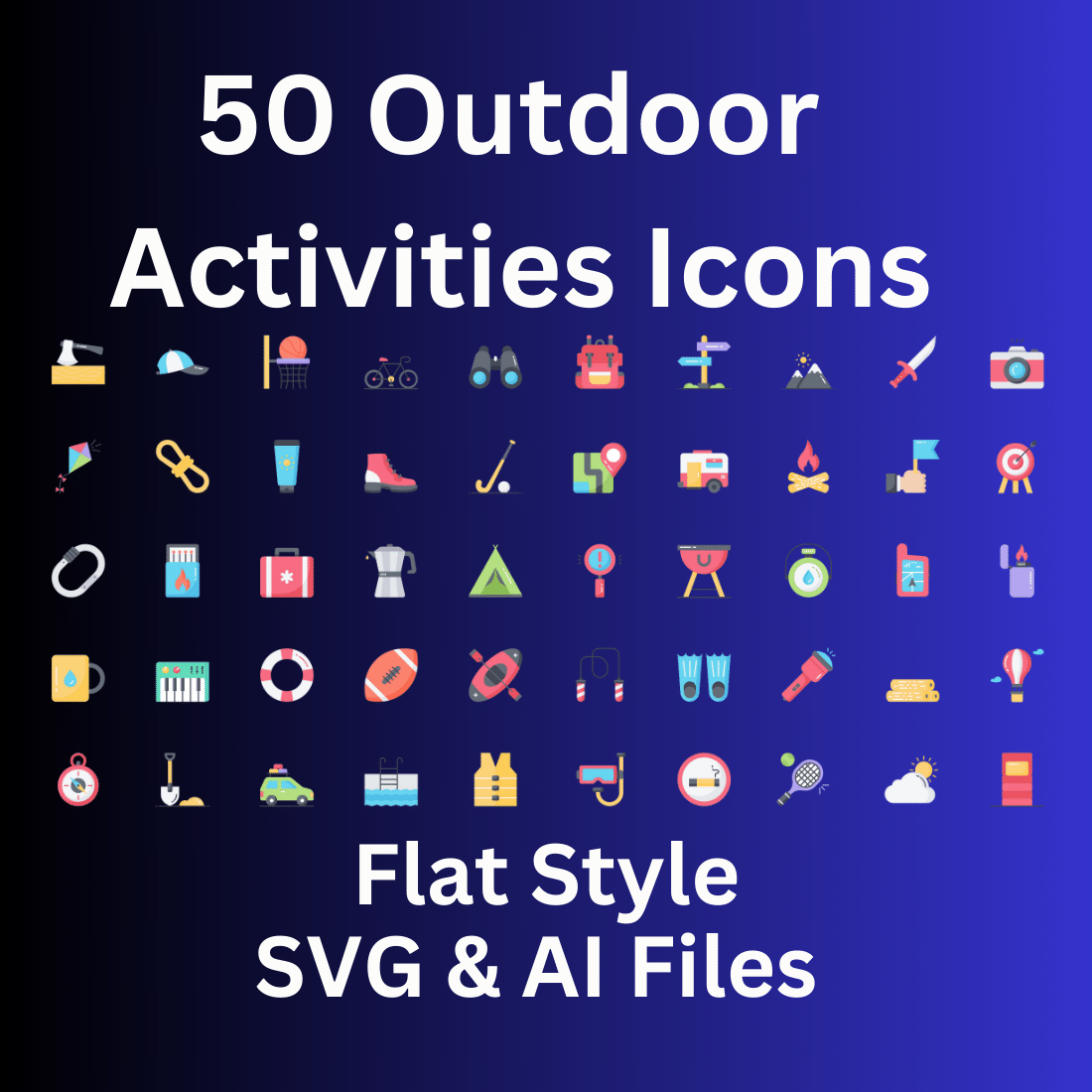 Outdoor Activities Icon Set 50 Flat Icons - SVG And AI Files preview image.