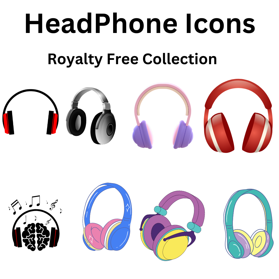 A full set of Headphones Icon | "Symphony of Icons: Elevate Designs with Stunning Headphone Graphics!" preview image.