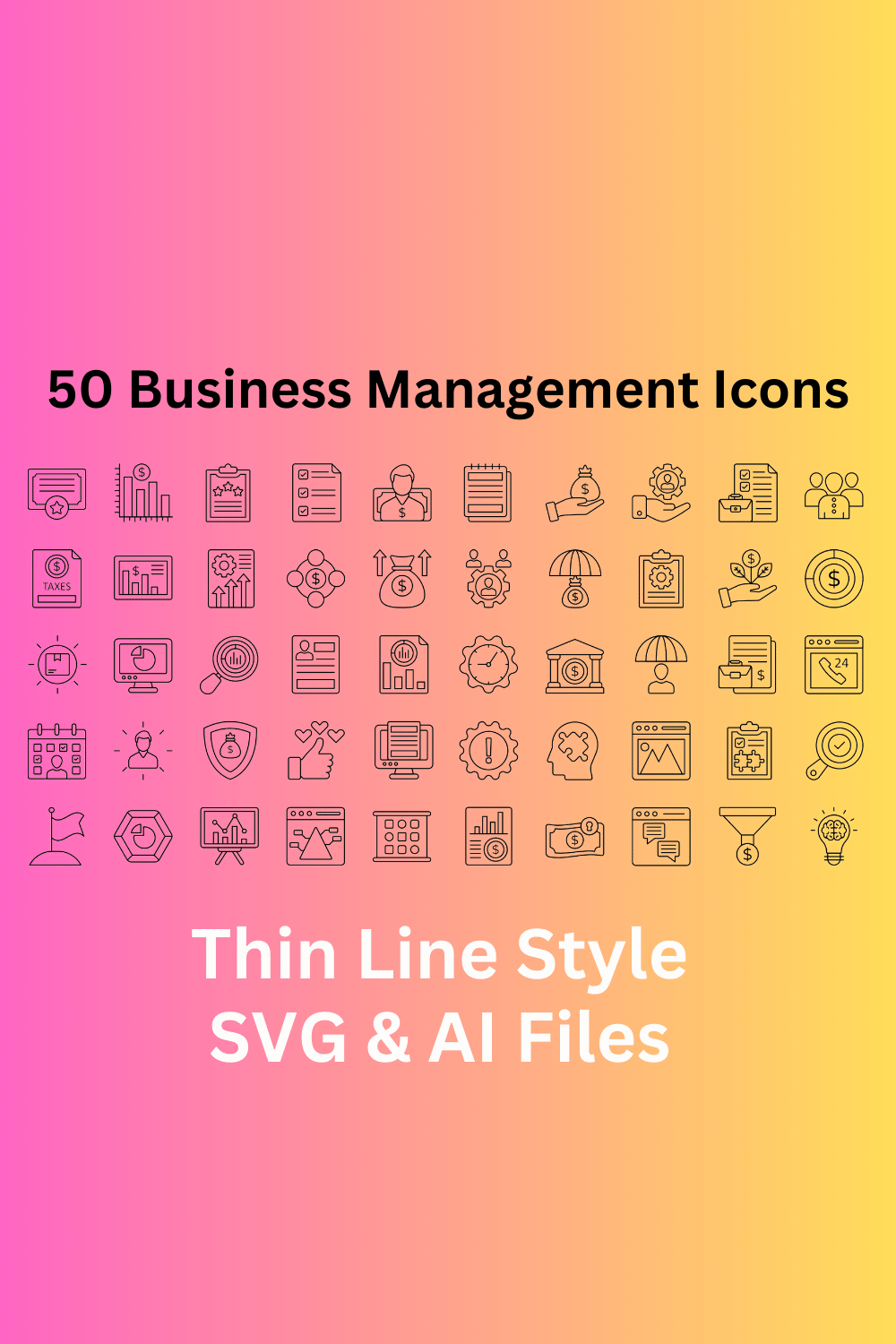 Business Management Icon Set 50 Outline Icons - SVG And AI File pinterest preview image.