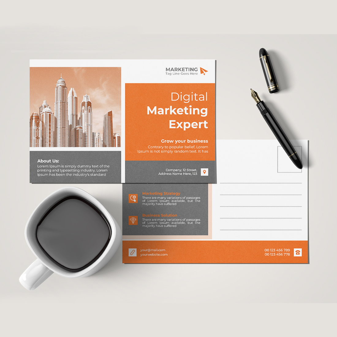 Digital marketing postcard template designs preview image.