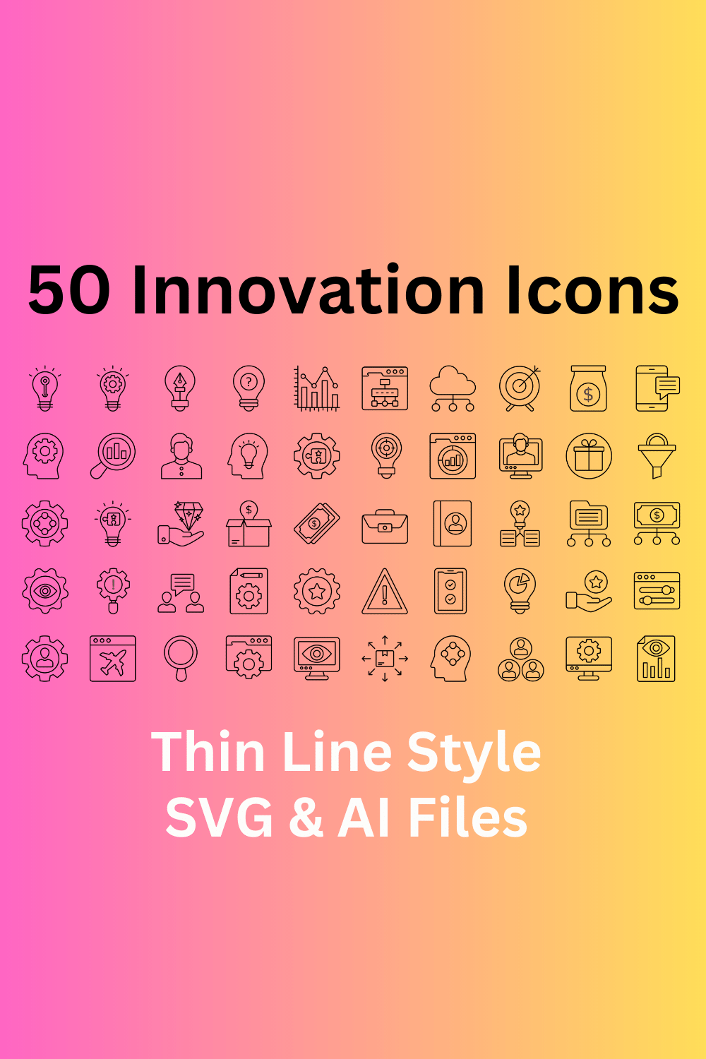 Innovation Icon Set 50 Outline Icons - SVG And AI Files pinterest preview image.