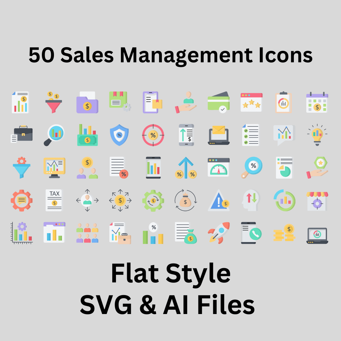 Sales Management Icon Set 50 Flat Icons - SVG And AI Files preview image.