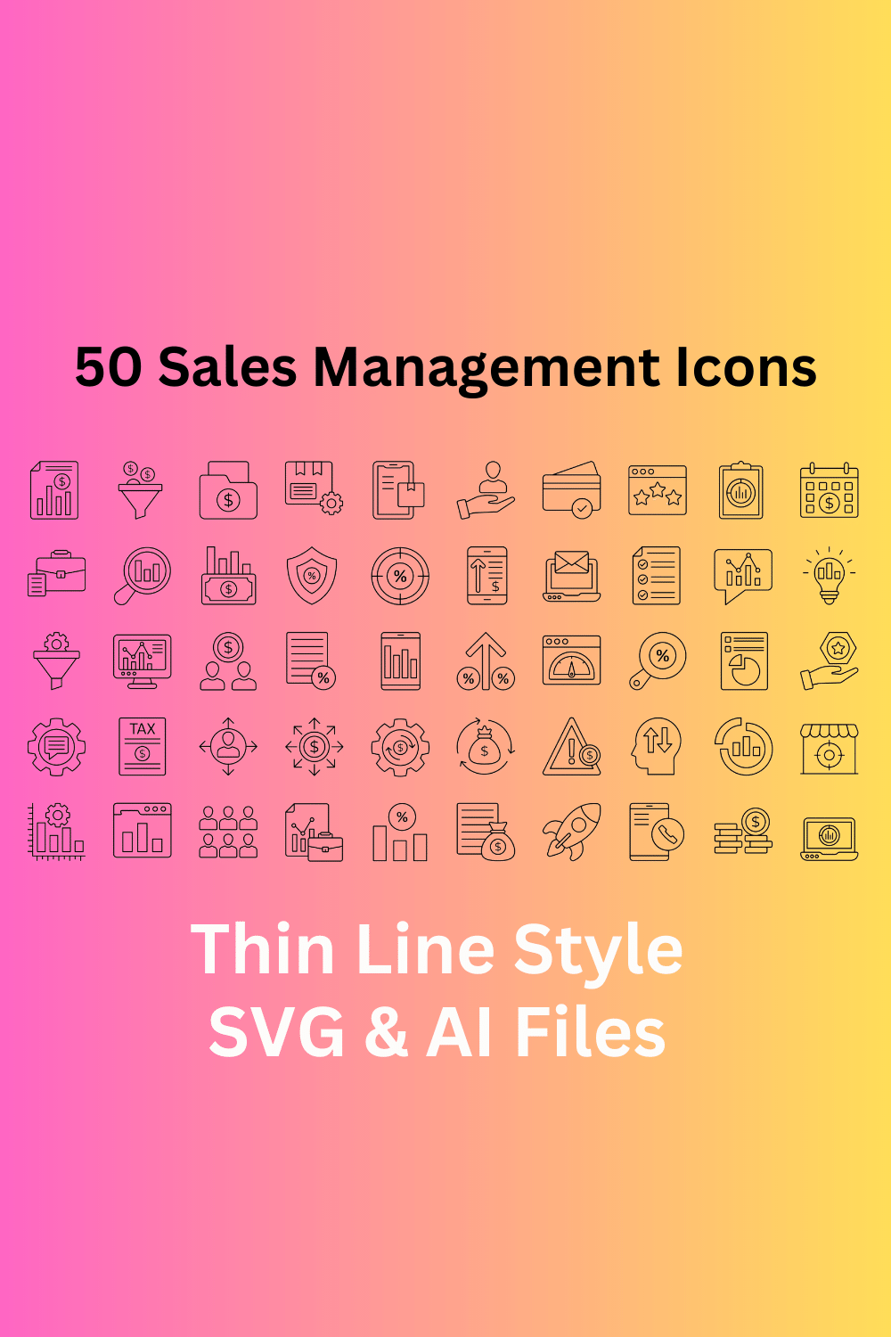 Sales Management Icon Set 50 Outline Icons - SVG And AI Files pinterest preview image.