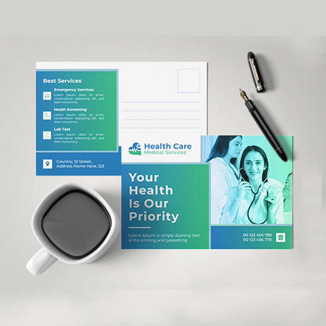 Healthcare postcard templates preview image.