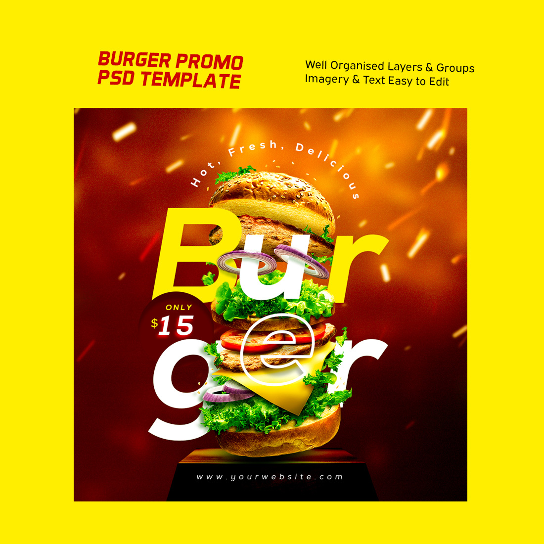 Burger Advertising Flyer - E Commerce Poster PSD preview image.