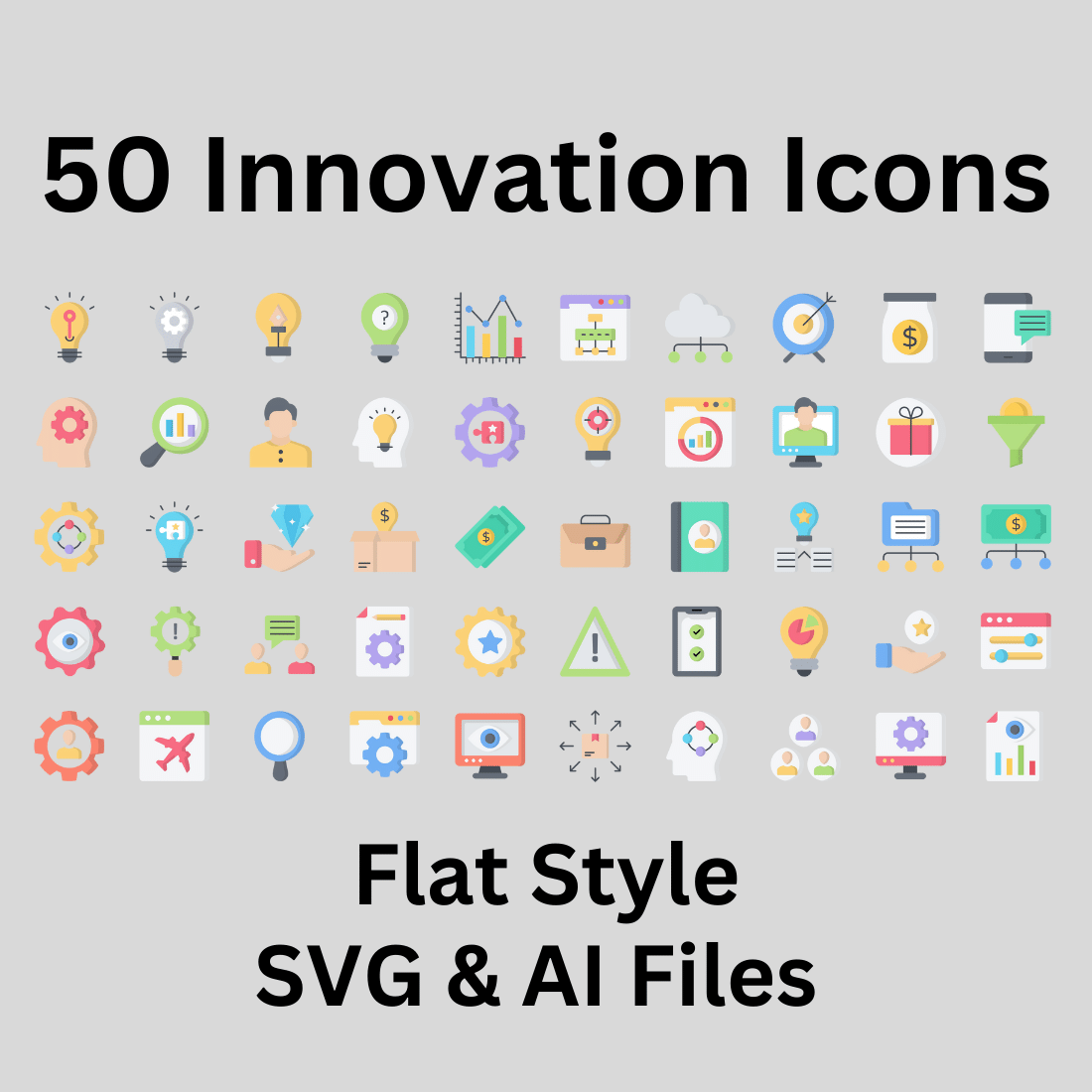 Innovation Icon Set 50 Flat Icons - SVG And AI Files preview image.
