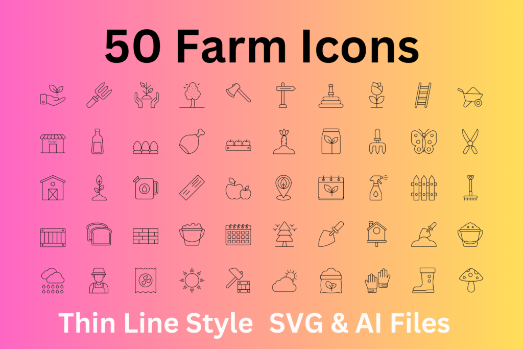 Farm Icon Set 50 Outline Icons - SVG And AI Files - MasterBundles