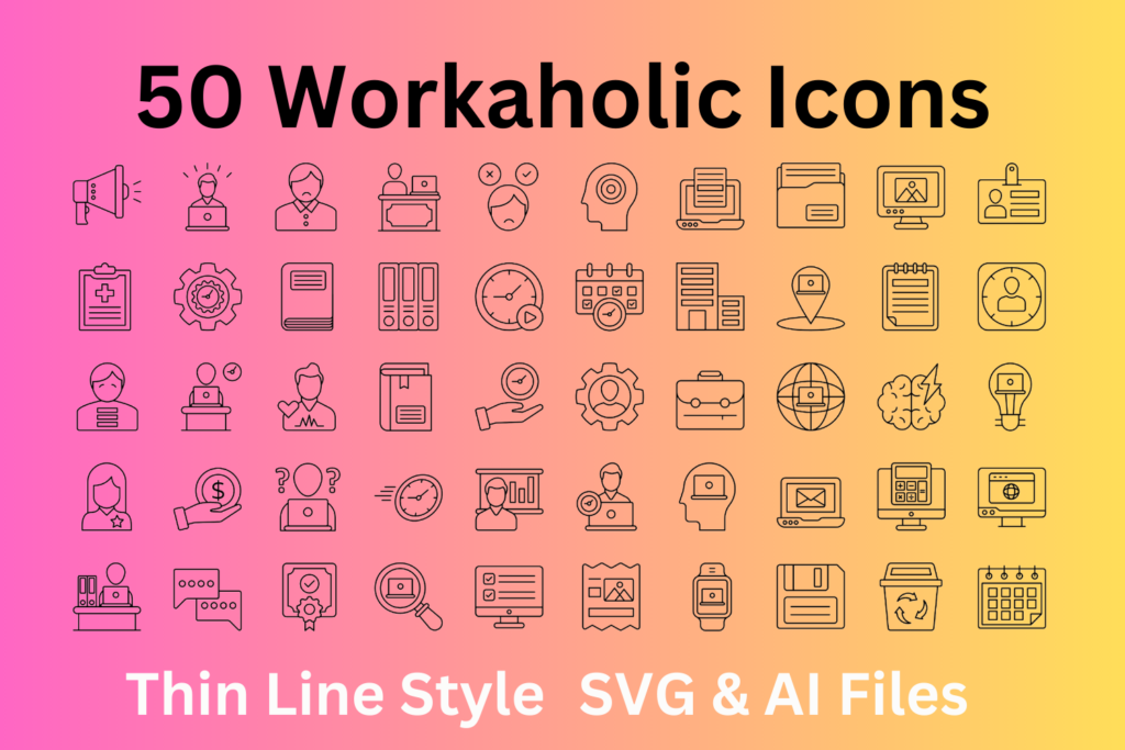 Workaholic Icon Set 50 Outline Icons - SVG And AI Files - MasterBundles