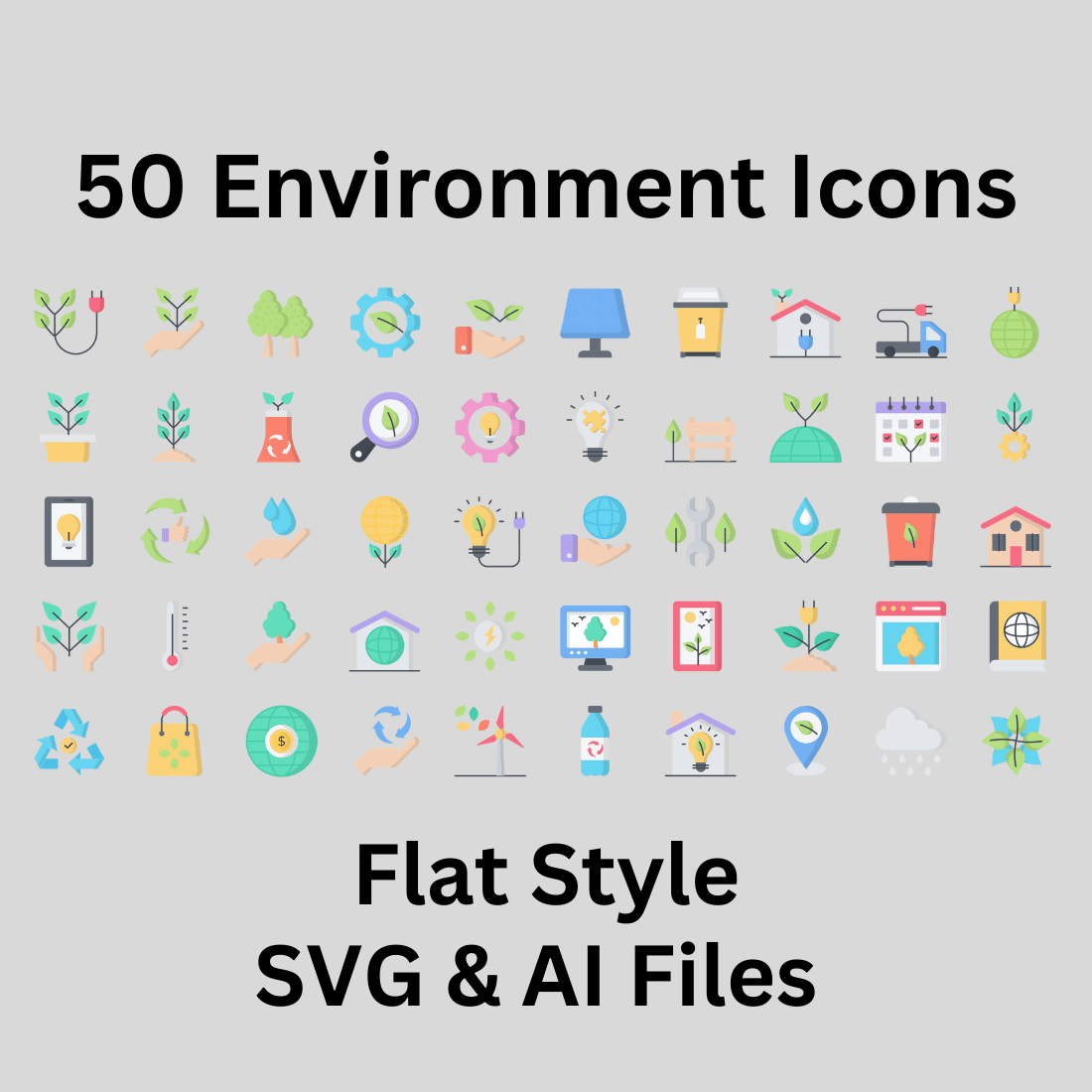 Environment Icon Set 50 Flat Icons - SVG And AI Files preview image.