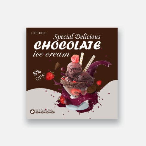 Chocolate Ice Cream Social Media Post Design And Corporate Banner Template cover image.