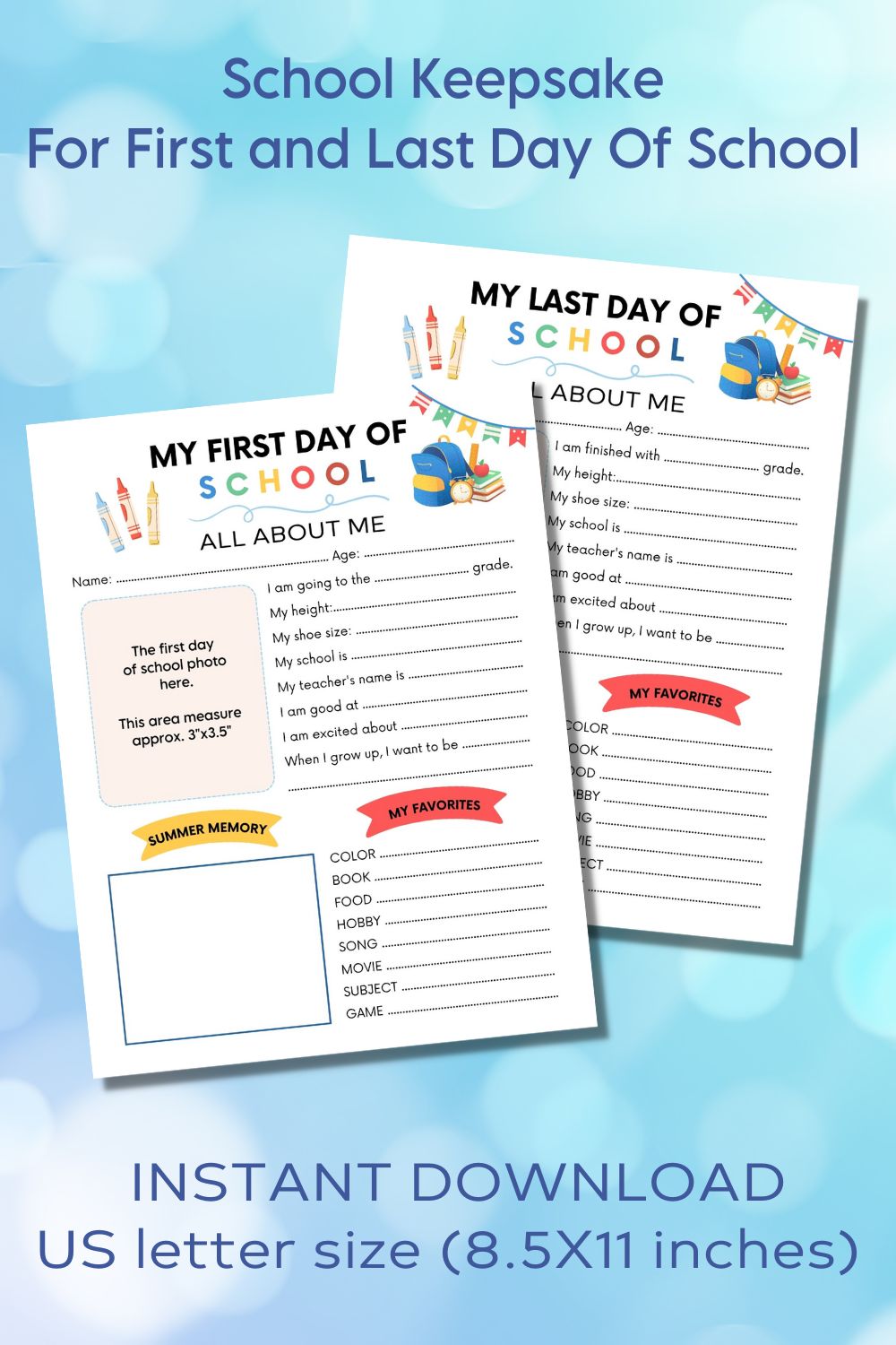 First and Last Day of School Printable pinterest preview image.