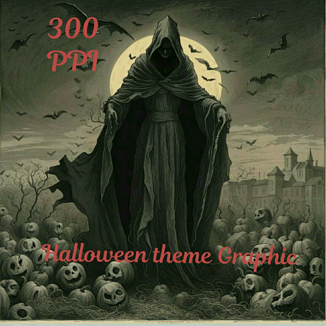 Grim Reaper in a Field of dead Pumpkins: A Spooky Halloween Painting | Digital Downloadable cover image.