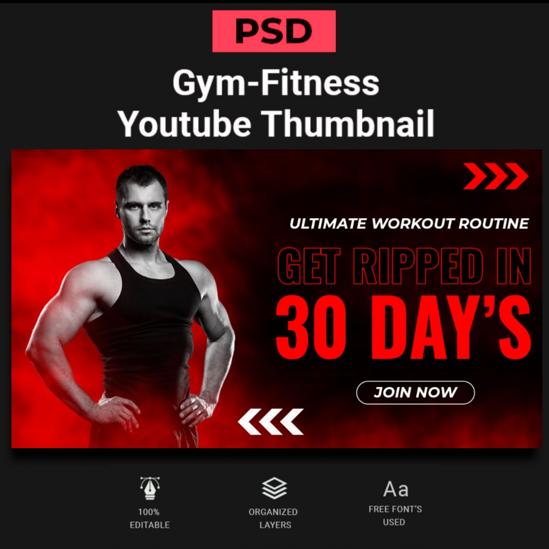 Gym-Fitness YouTube Thumbnail preview image.