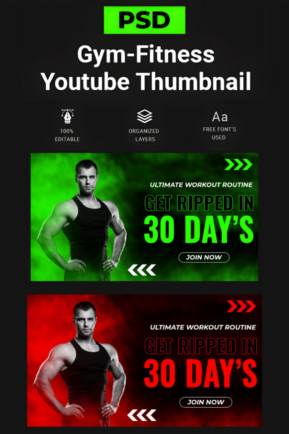 Gym-Fitness YouTube Thumbnail pinterest preview image.