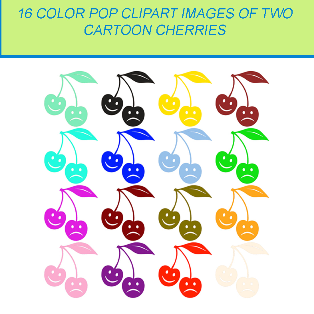 16 COLOR POP CLIPART IMAGES OF TWO CARTOON CHERRIES cover image.